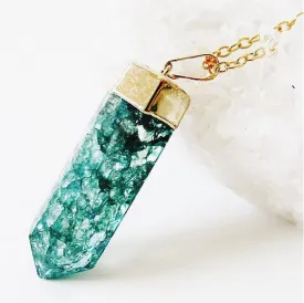 Teal Cracked Quartz Point Necklaces