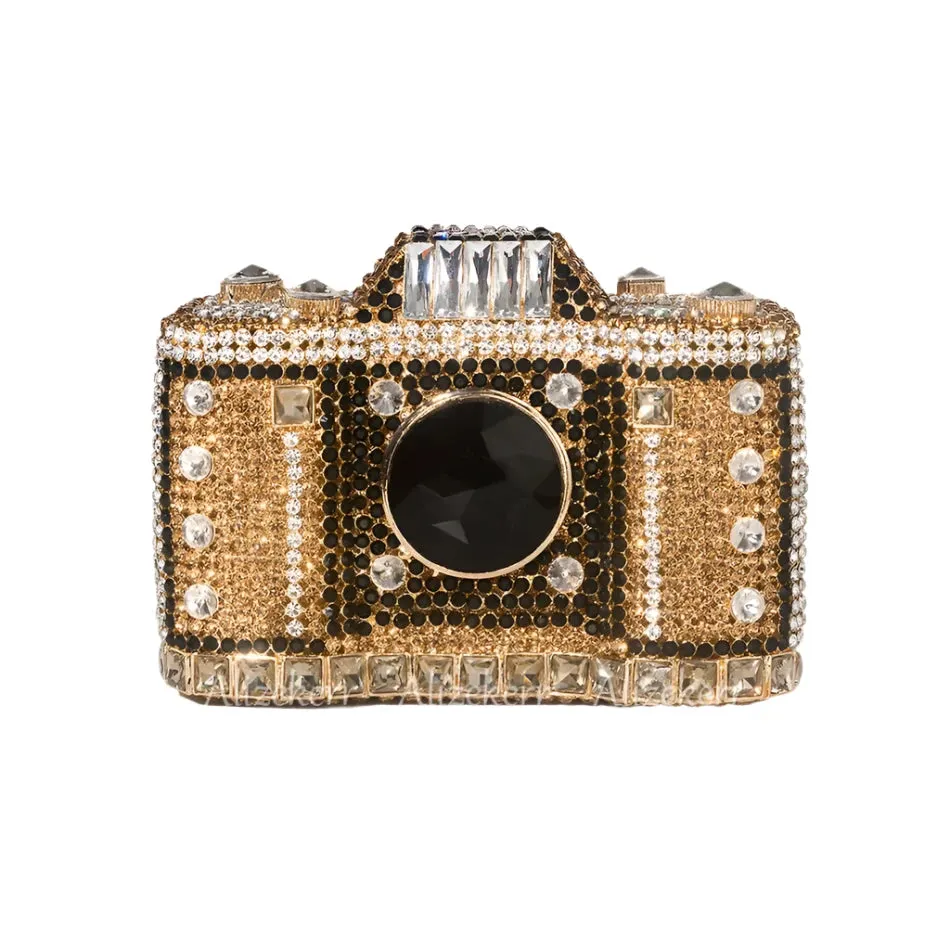 TEEK - Camera Shaped Metallic Rhinestone Handbag