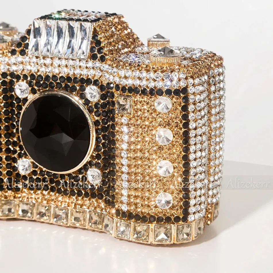 TEEK - Camera Shaped Metallic Rhinestone Handbag