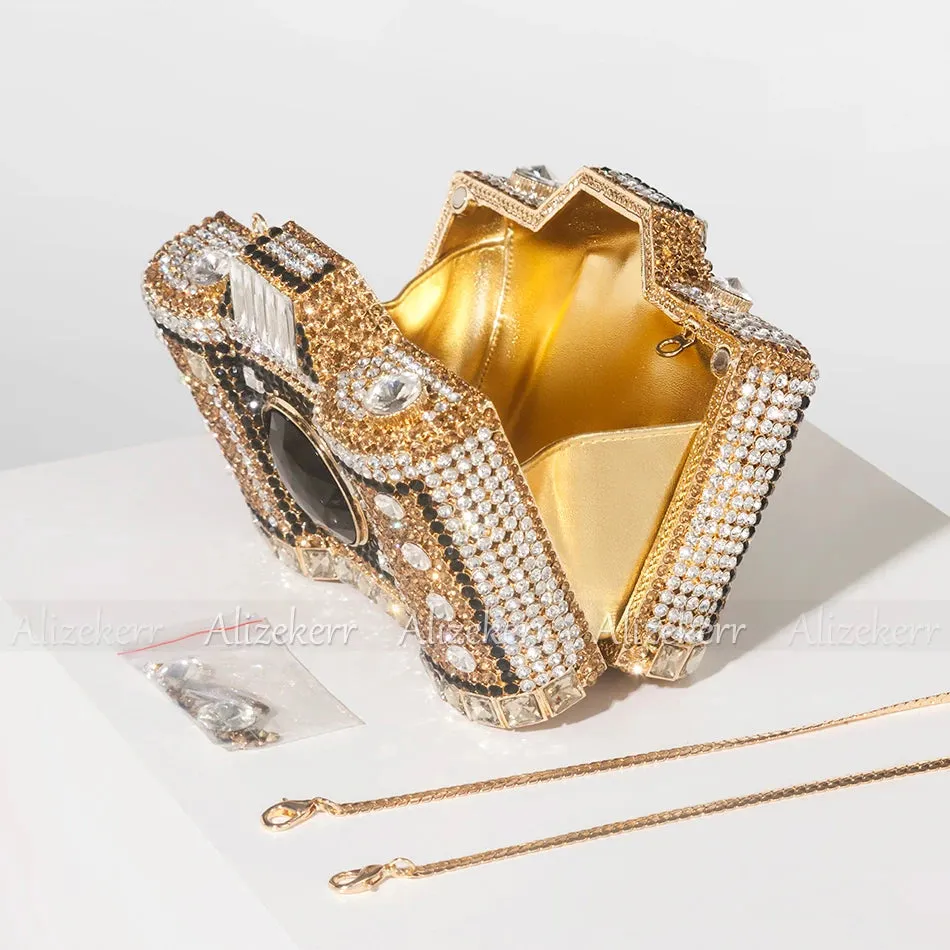 TEEK - Camera Shaped Metallic Rhinestone Handbag