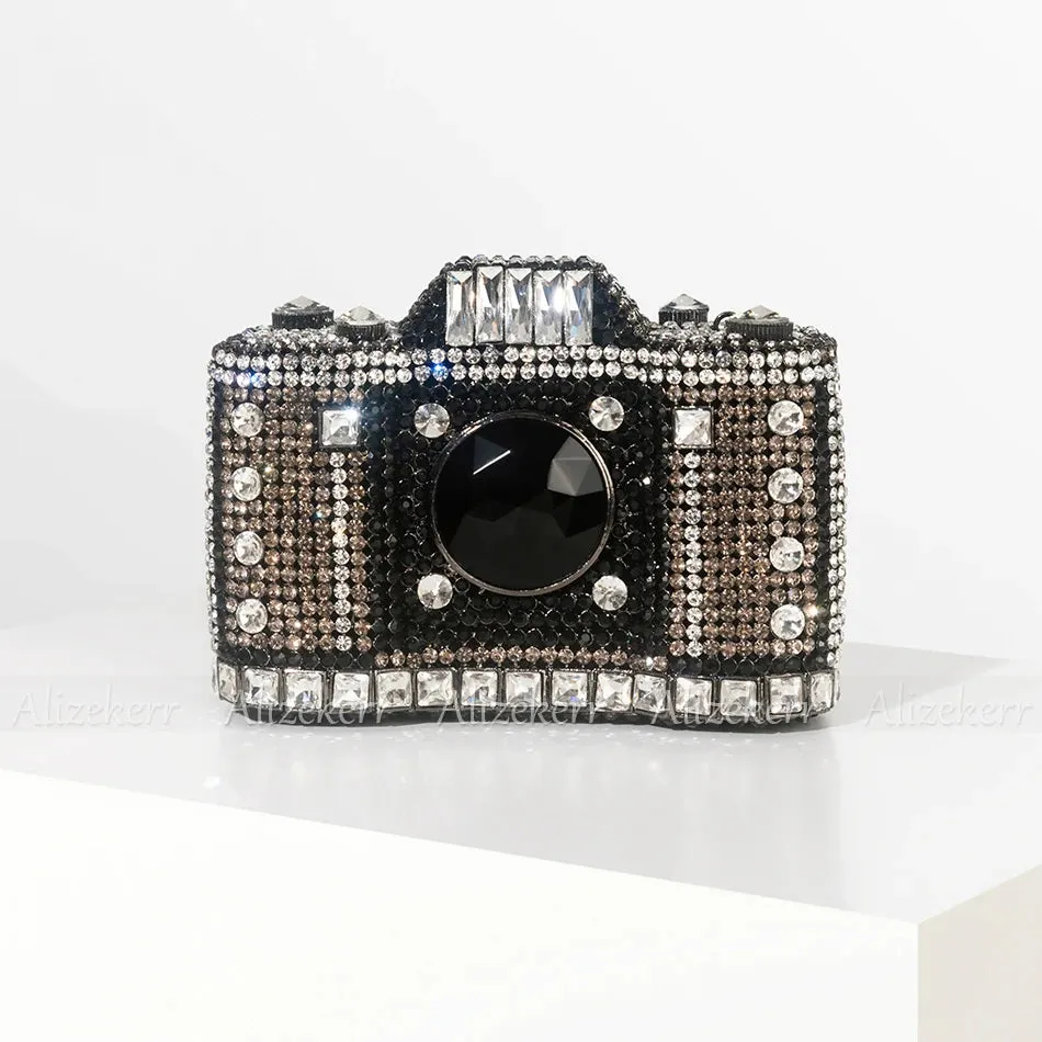 TEEK - Camera Shaped Metallic Rhinestone Handbag