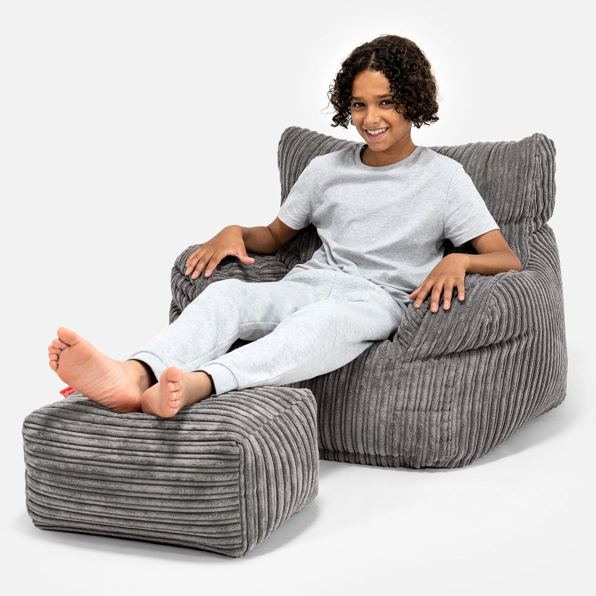 Teens Bean Bag Armchair 6-14 yr - Cord Graphite Grey