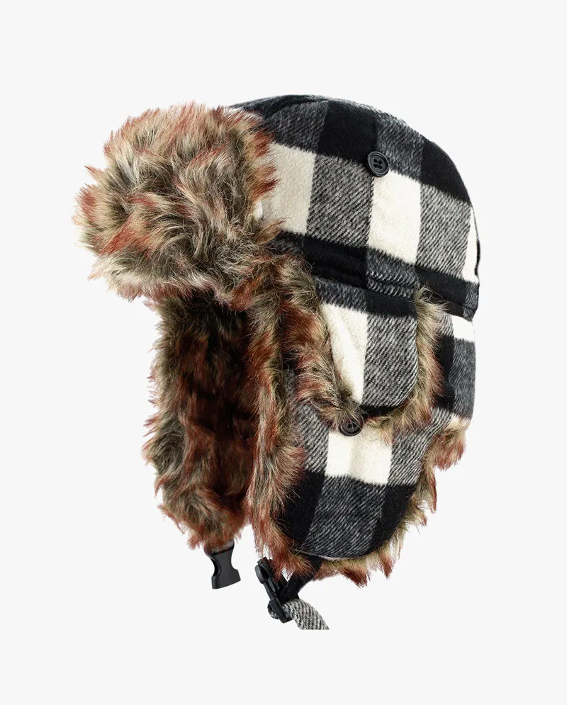 The Hat Depot - Plaid Faux Fur Aviator Trapper