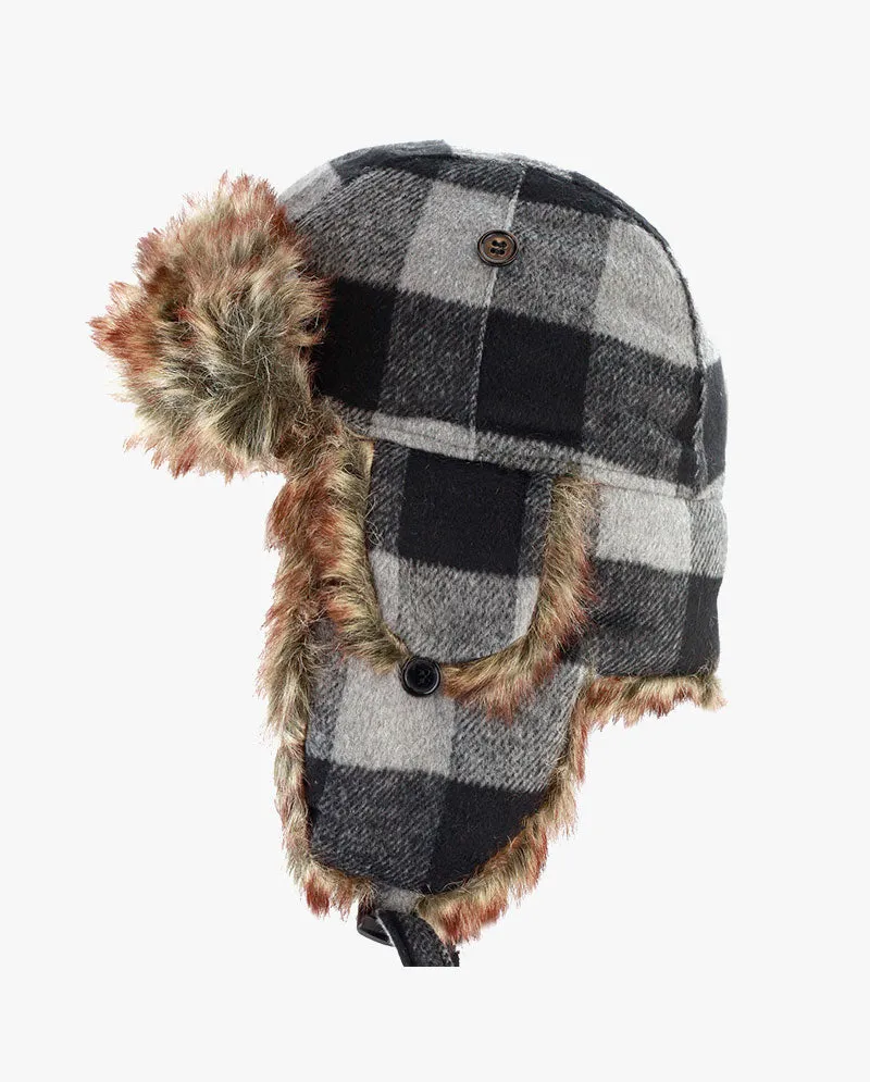 The Hat Depot - Plaid Faux Fur Aviator Trapper