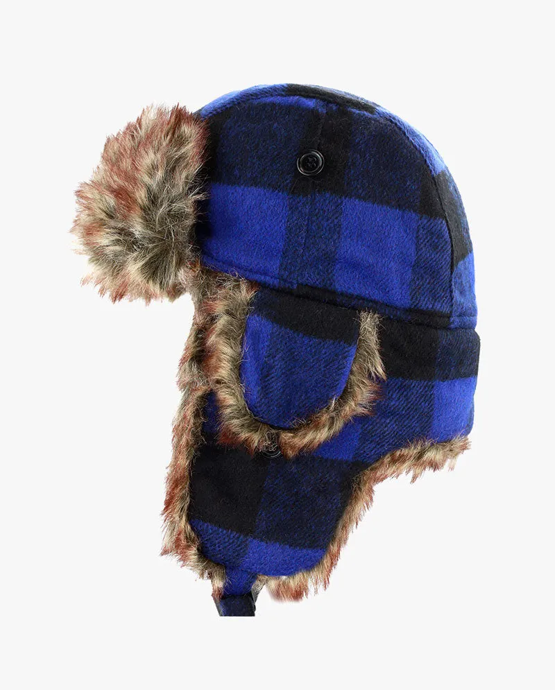 The Hat Depot - Plaid Faux Fur Aviator Trapper