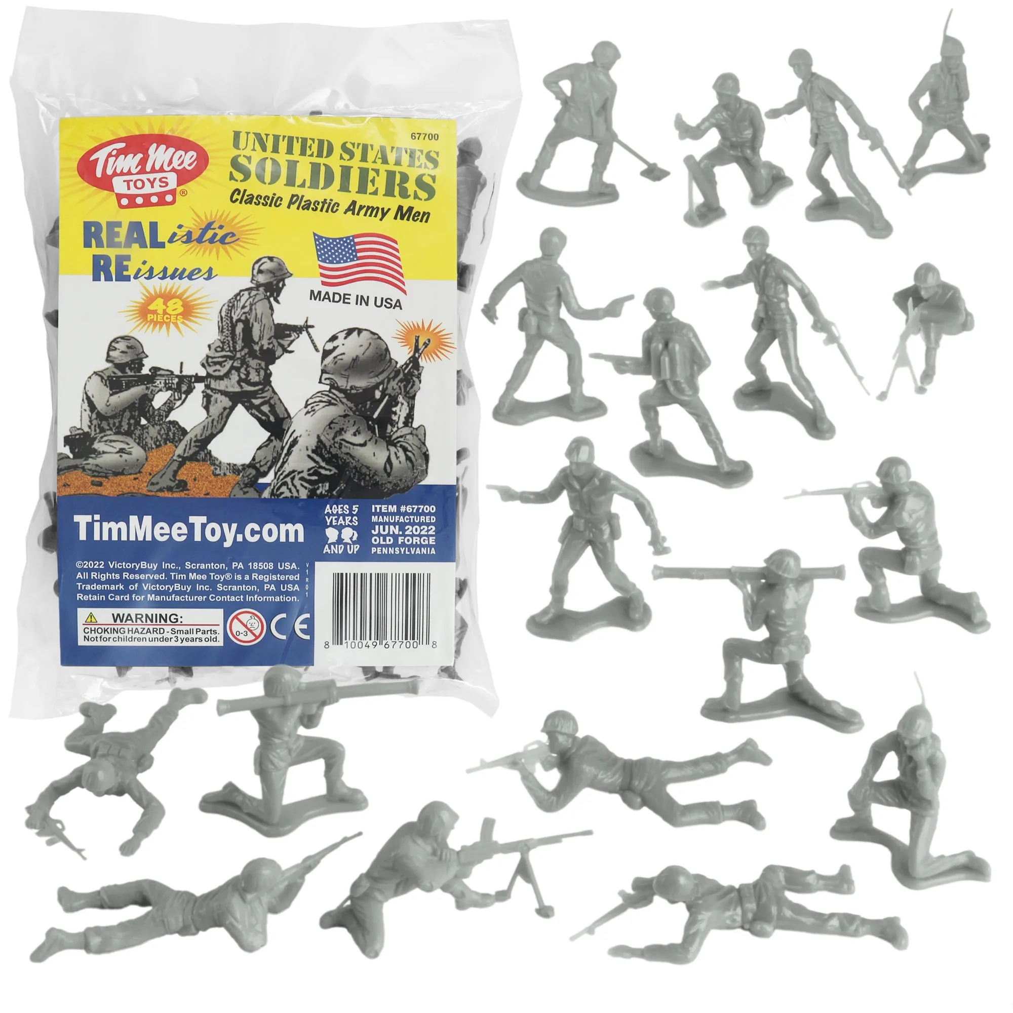 TimMee PLASTIC ARMY MEN - Gray 48pc Toy Soldier Figures - Made in USA