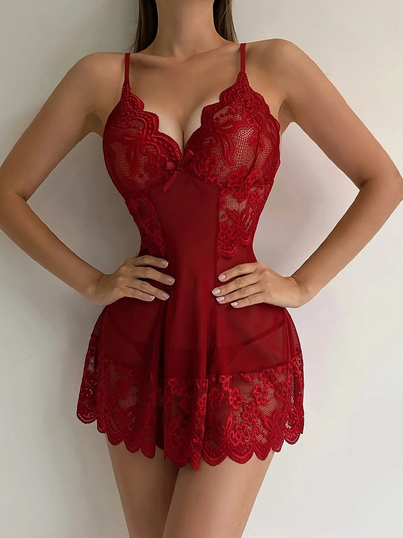 Women's Sexy Eyelash Lace Nightdress One Piece Babydoll Teddy Lingerie